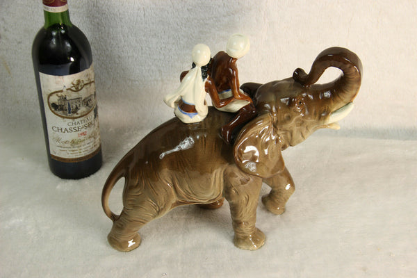 Rare Czech porcelain elephant Riders blackamoor Figurine statue rare 1950s