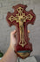 Antique french holy water font crucifix velvet religious
