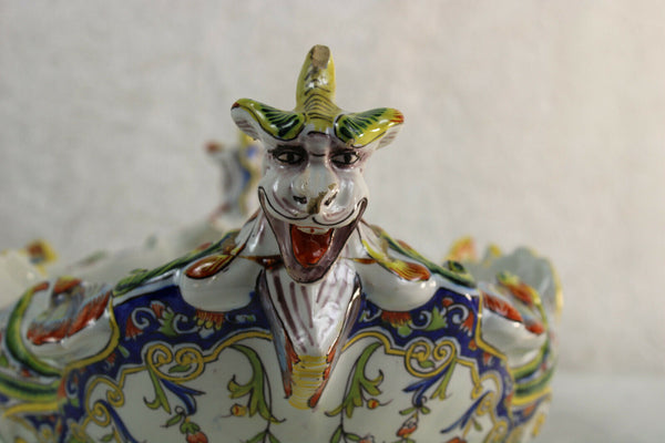 L Antique French Ceramic DESVRES Marked Dragon gothic planter jardiniere vase