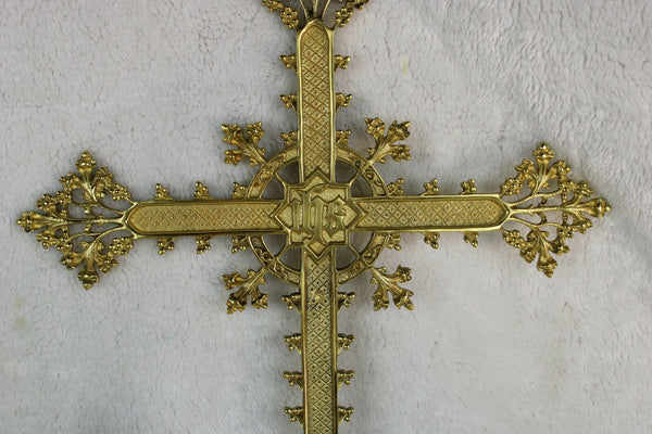 Large Rare antique Bronze neo  gothic  Catholic Crucifix cross religious