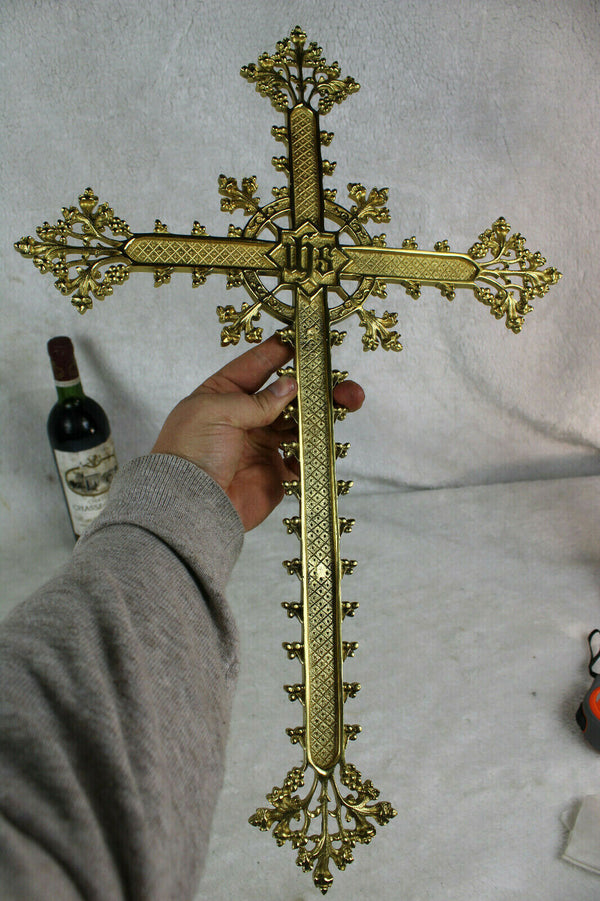 Large Rare antique Bronze neo  gothic  Catholic Crucifix cross religious