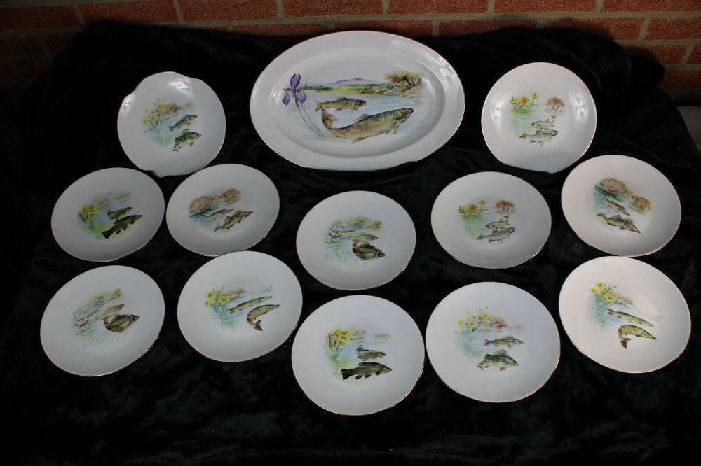 13pcs Fish tableware French limoges marked porcelain plates