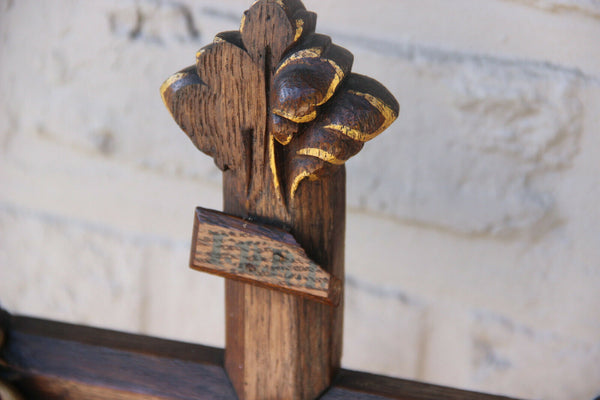 Antique French oak Wood carved polychrome christ crucifix religious rare