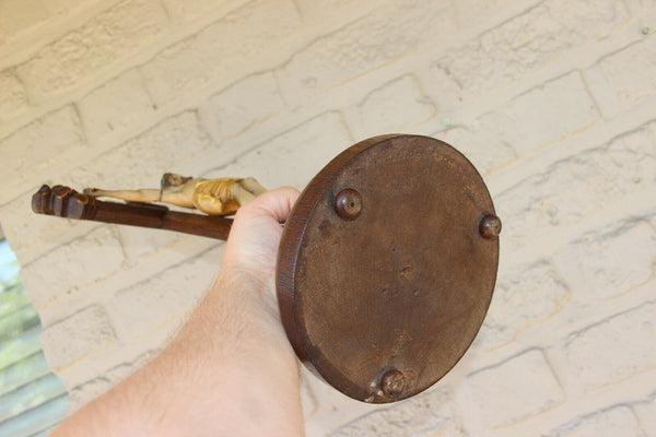 Antique French oak Wood carved polychrome christ crucifix religious rare