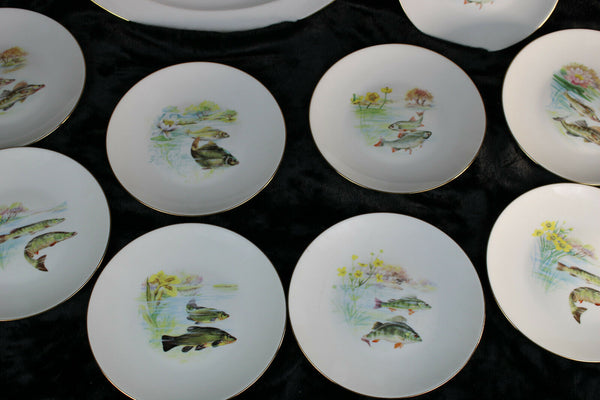13pcs Fish tableware French limoges marked porcelain plates