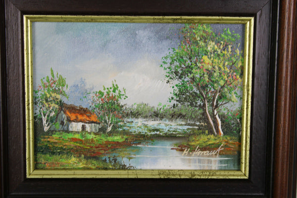 Vintage set flemish oil canvas paintings 4 seasons 1970