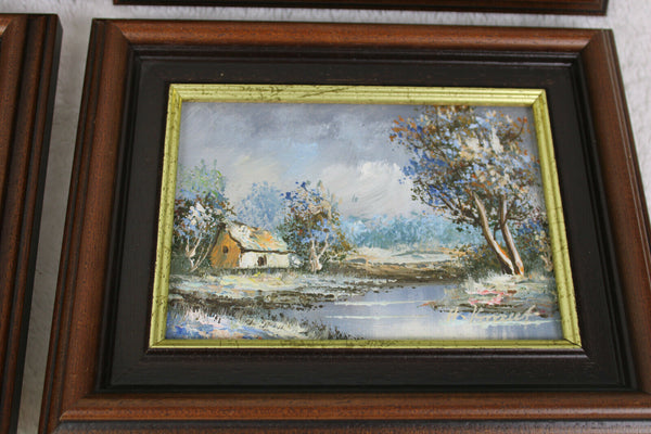 Vintage set flemish oil canvas paintings 4 seasons 1970