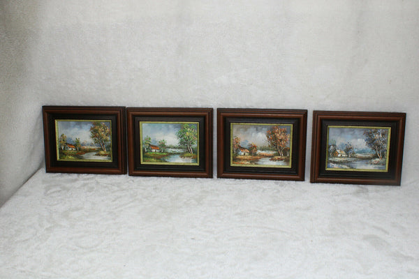 Vintage set flemish oil canvas paintings 4 seasons 1970