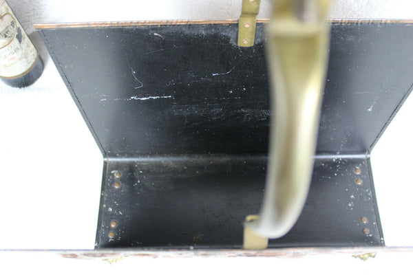 Antique Copper relief Scene Delft handle lion paws magazine rack holder