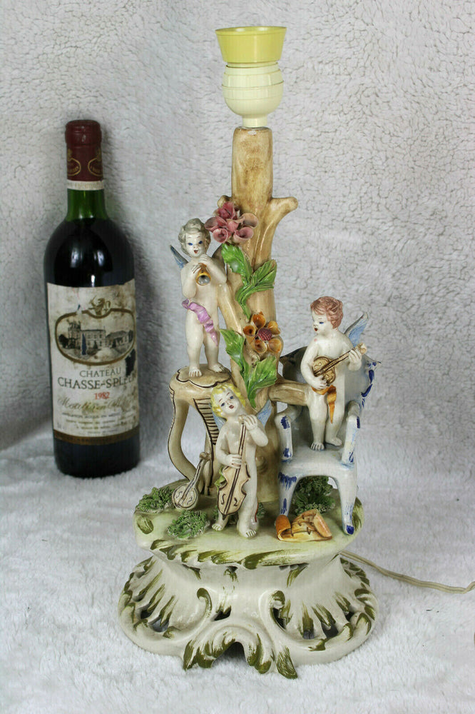 CApodimonte porcelain BASSANO signed putti angels lamp