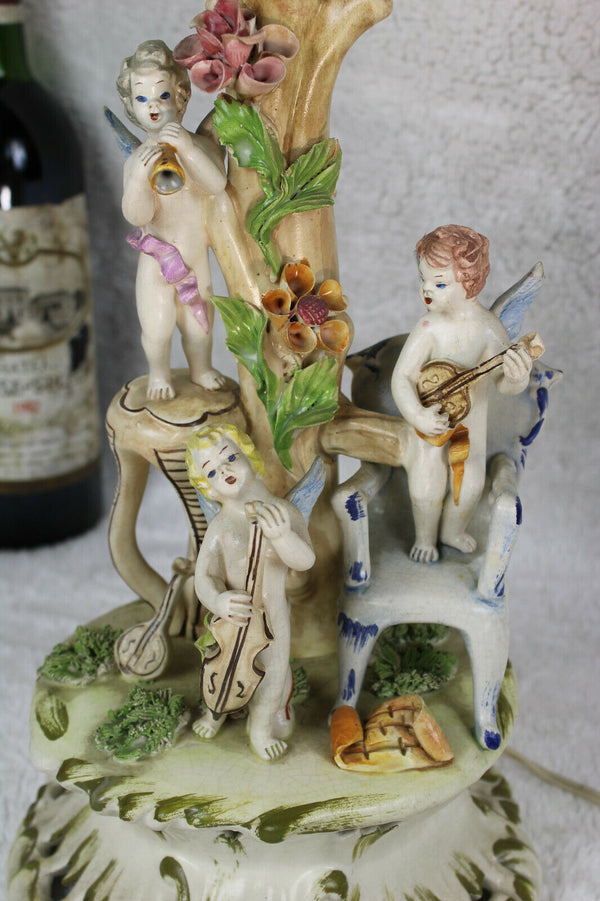 CApodimonte porcelain BASSANO signed putti angels lamp