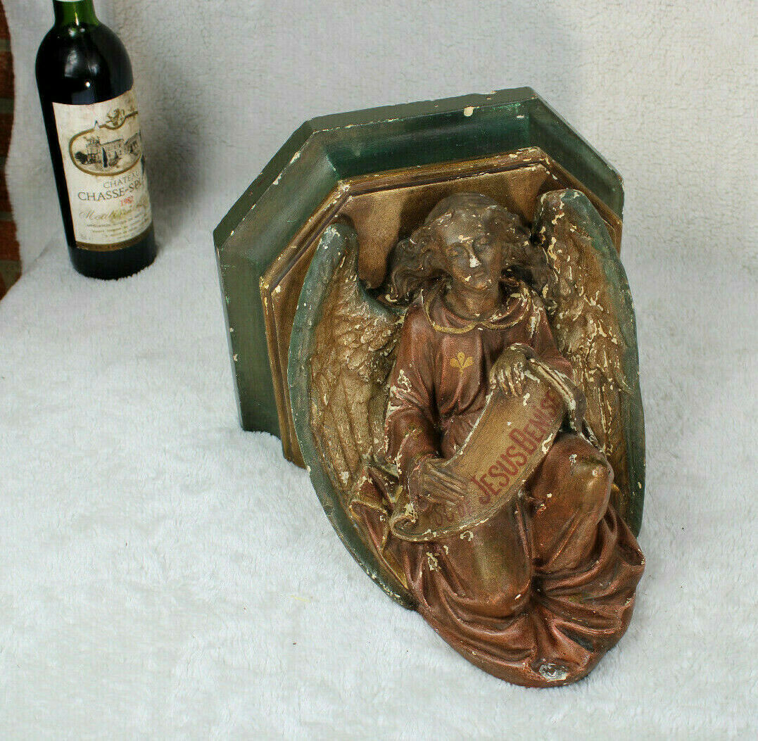 Antique church religious chalkware angel wall console