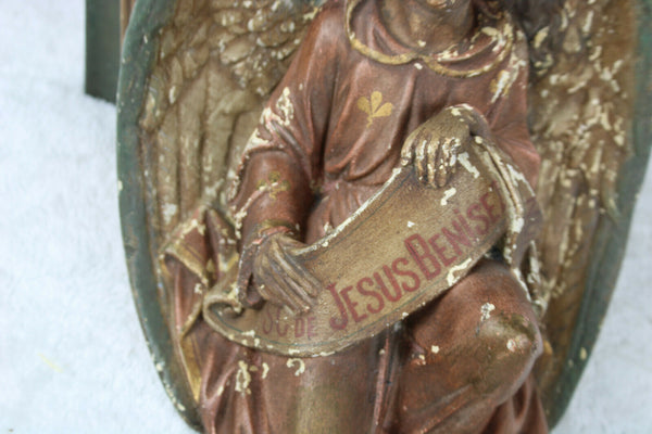 Antique church religious chalkware angel wall console