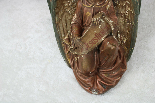 Antique church religious chalkware angel wall console