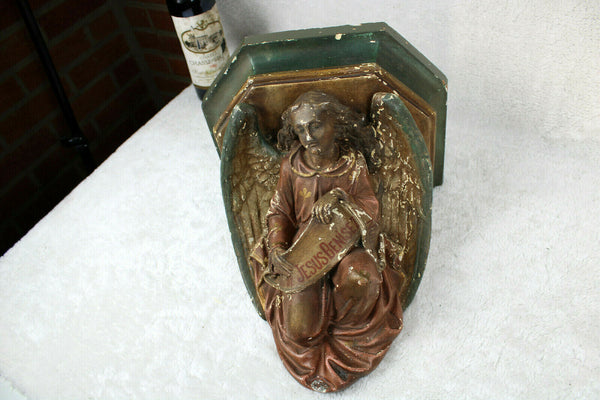 Antique church religious chalkware angel wall console