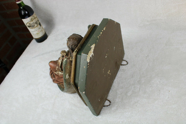 Antique church religious chalkware angel wall console