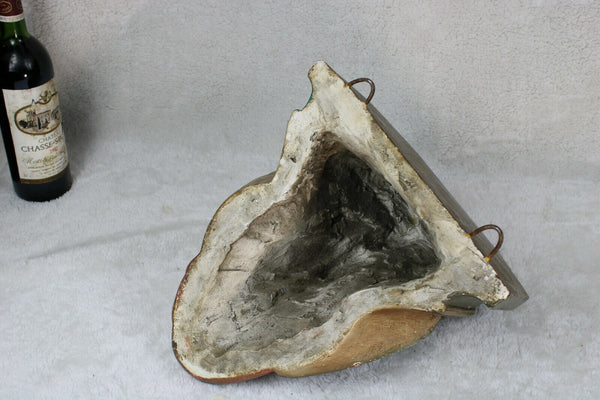 Antique church religious chalkware angel wall console