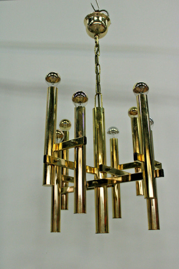 Mid century hollywood regency Sciolari tubes brass chandelier for MAssive 1970
