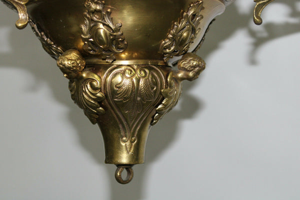 Antique church religious SAnctuary Bronze copper Chandelier angel cherub rare