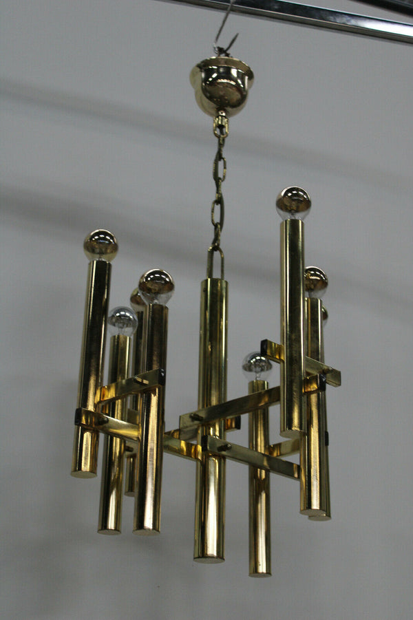 Mid century hollywood regency Sciolari tubes brass chandelier for MAssive 1970