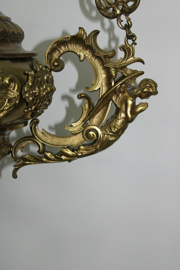 Antique church religious SAnctuary Bronze copper Chandelier angel cherub rare