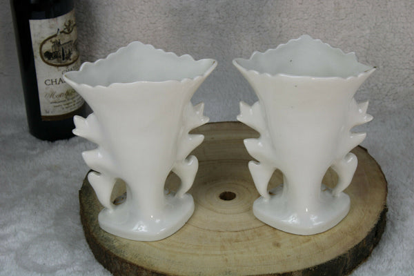 Antique french vieux paris porcelain pair religious vases marie jesus