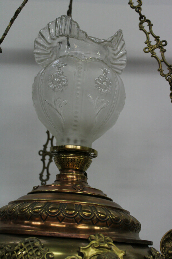 Antique church religious SAnctuary Bronze copper Chandelier angel cherub rare