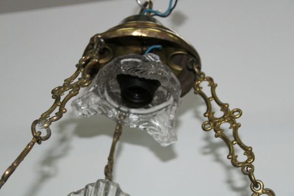 Antique church religious SAnctuary Bronze copper Chandelier angel cherub rare