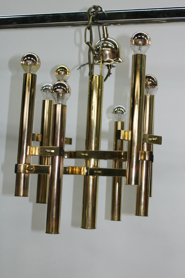 Mid century hollywood regency Sciolari tubes brass chandelier for MAssive 1970