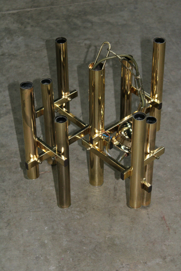 Mid century hollywood regency Sciolari tubes brass chandelier for MAssive 1970