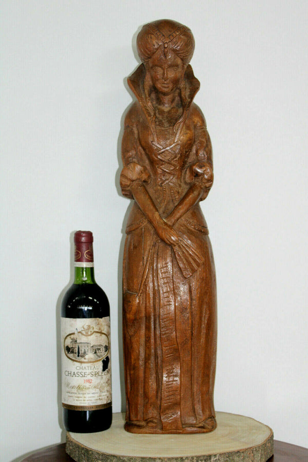 Antique Large French religious wood carved statue religious mary of burgundy