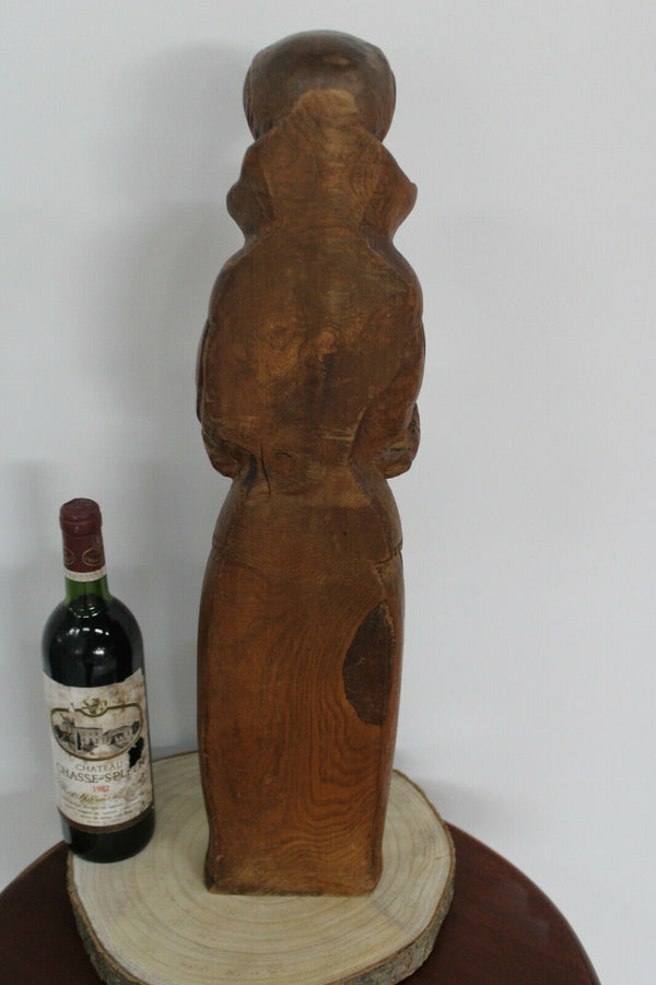 Antique Large French religious wood carved statue religious mary of burgundy