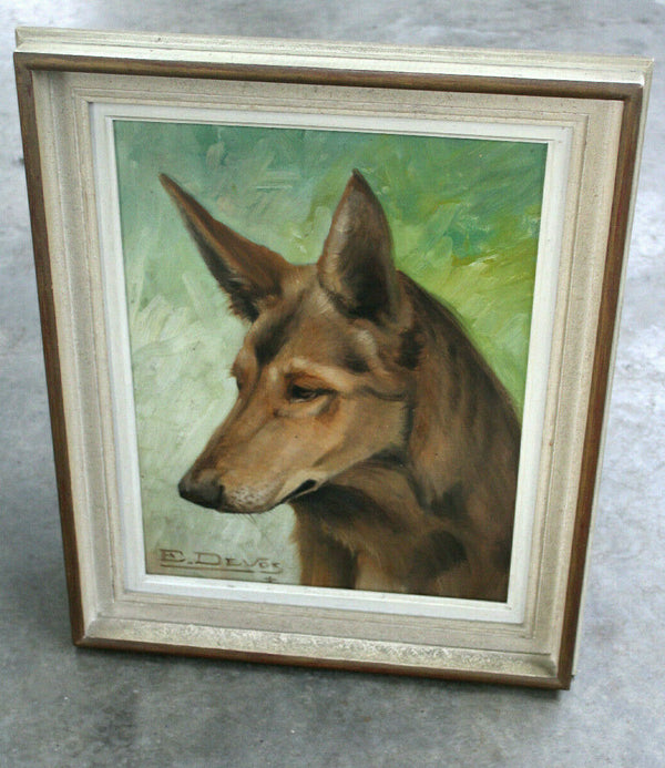 Emiel DEVos  ( 1886-1964) oil panel painting german sheperd dog listed artist