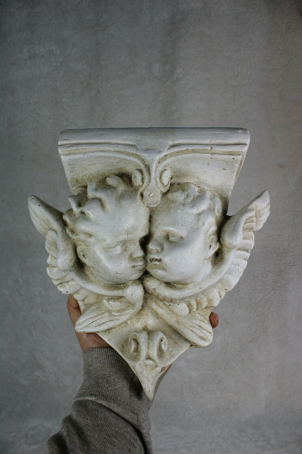 Gorgeous french antique religious chalkware putti angels wall console