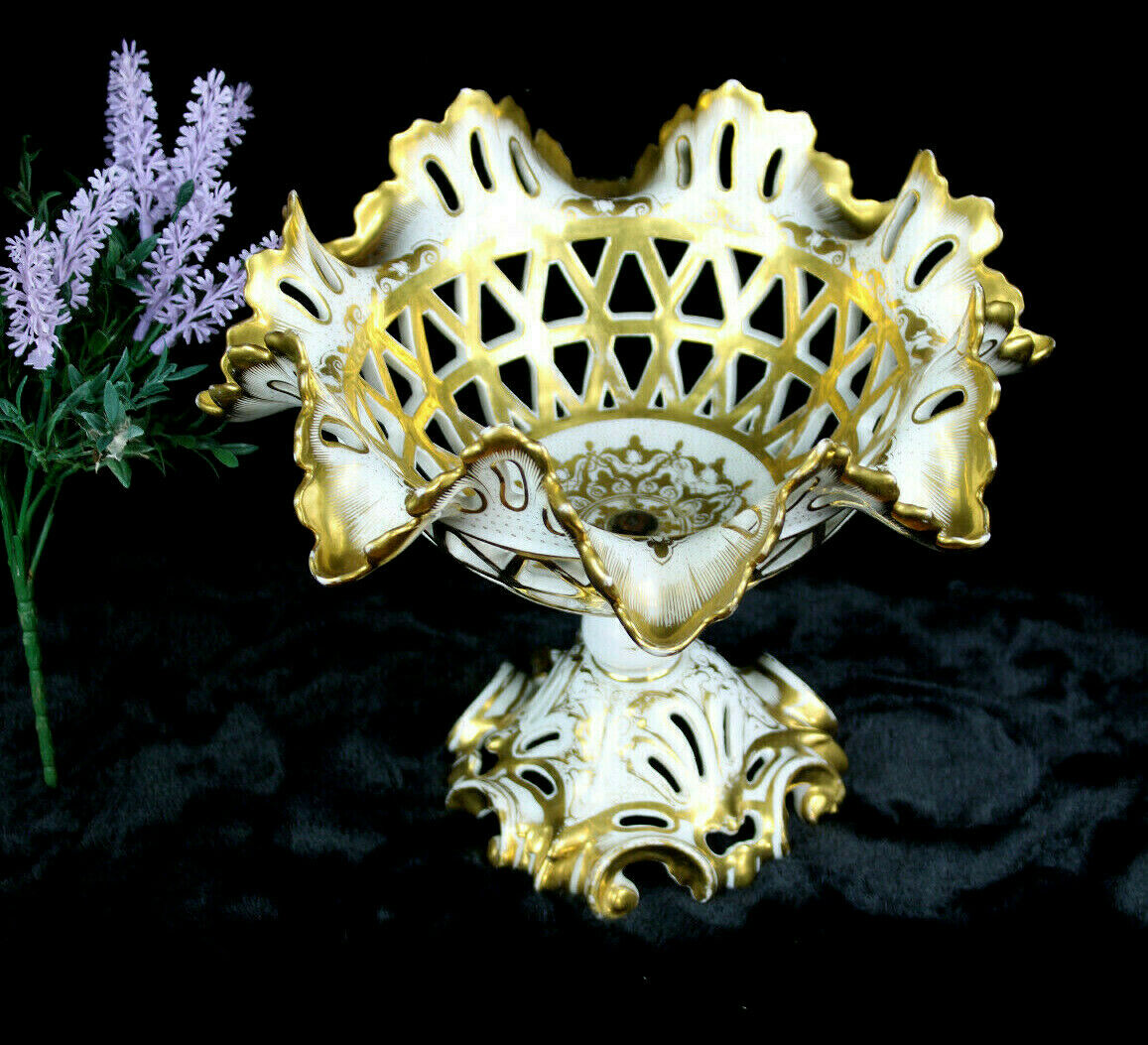 Antique French vieux paris Centerpiece bowl gold gilt 19thc
