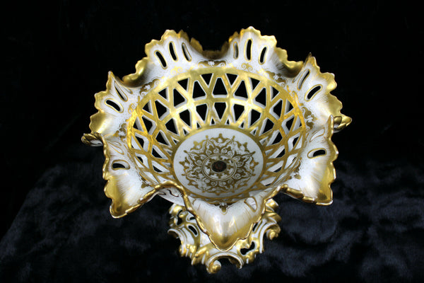Antique French vieux paris Centerpiece bowl gold gilt 19thc