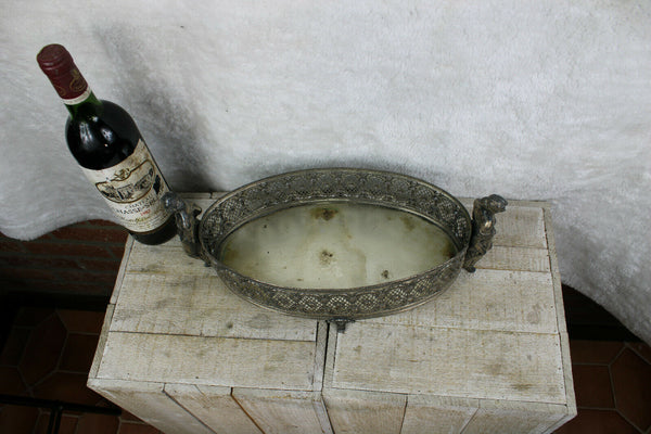 Stunning art nouveau german pewter lady glass insert jardiniere planter 1900