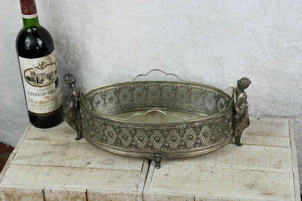 Stunning art nouveau german pewter lady glass insert jardiniere planter 1900