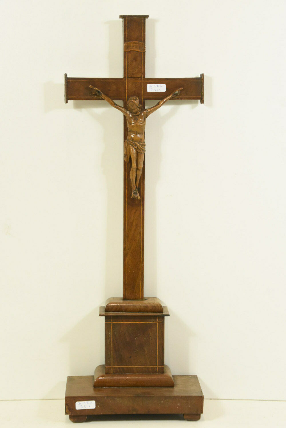 Antique French wood carved standing religious altar crucifix cross christ church