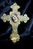 Antique french metal crucifix porcelain medaillon madonna holy water font