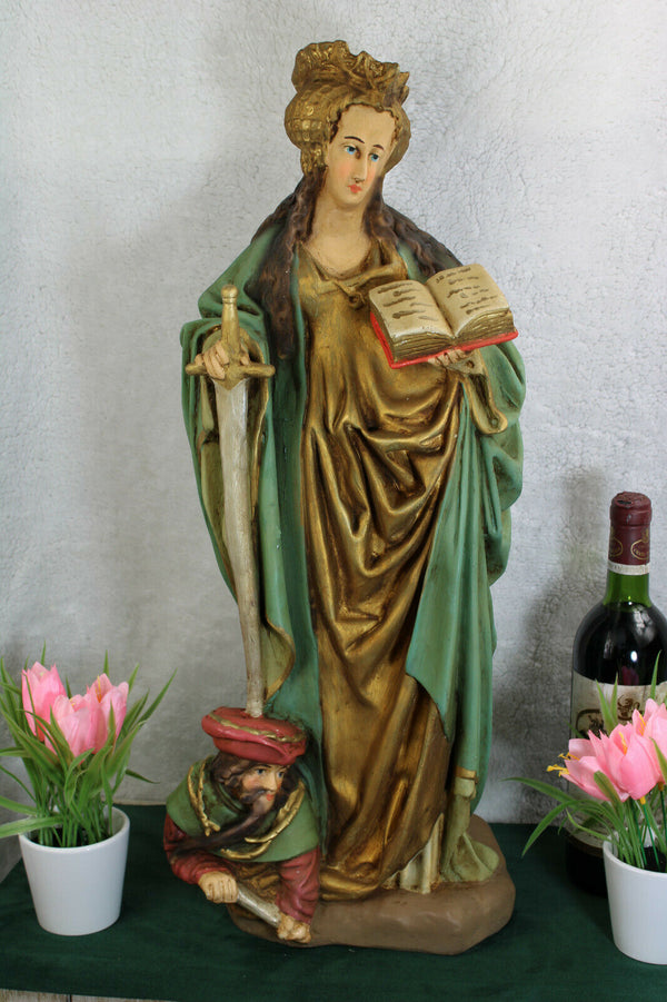 Antique Rare french religious church chalkware statue Saint Catherine