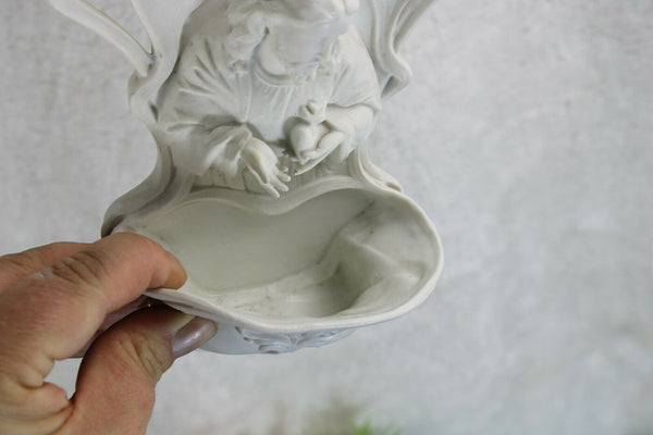 German Volkstedt marked bisque porcelain holy water font jesus religious