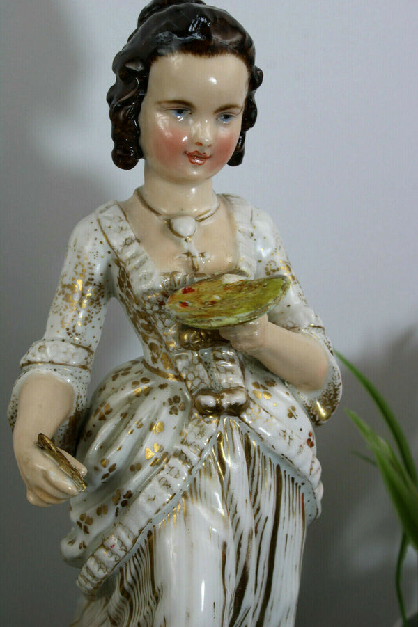 Top French antique 19thc vieux paris porcelain Pair figurine statue pique fleur