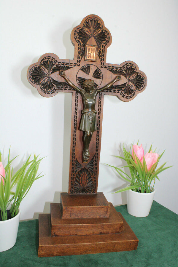 Antique dutch frisian wood carved crucifix cross religious cross