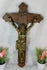 Antique wood carved metal christ crucifix cross