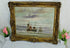 Flemish Maritime oil panel painting boats water signed artist
