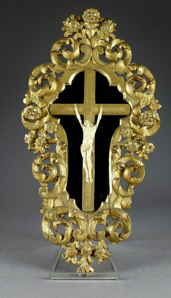 Antique XL french Wood carved 1800s Jansenist Crucifix christ Church religious