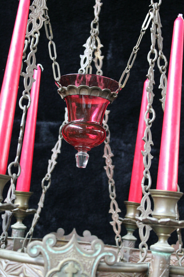 Antique French bronze Church sanctuary Altar Chandelier lamp candle holder