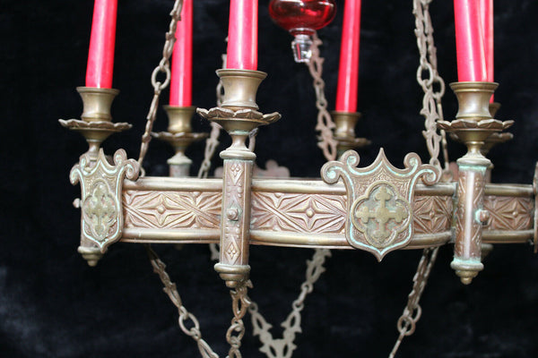 Antique French bronze Church sanctuary Altar Chandelier lamp candle holder