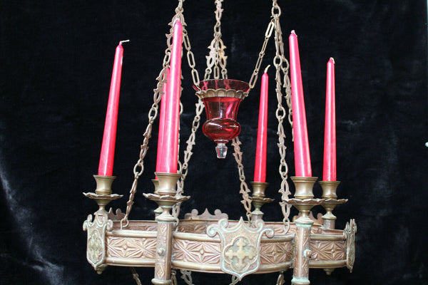 Antique French bronze Church sanctuary Altar Chandelier lamp candle holder